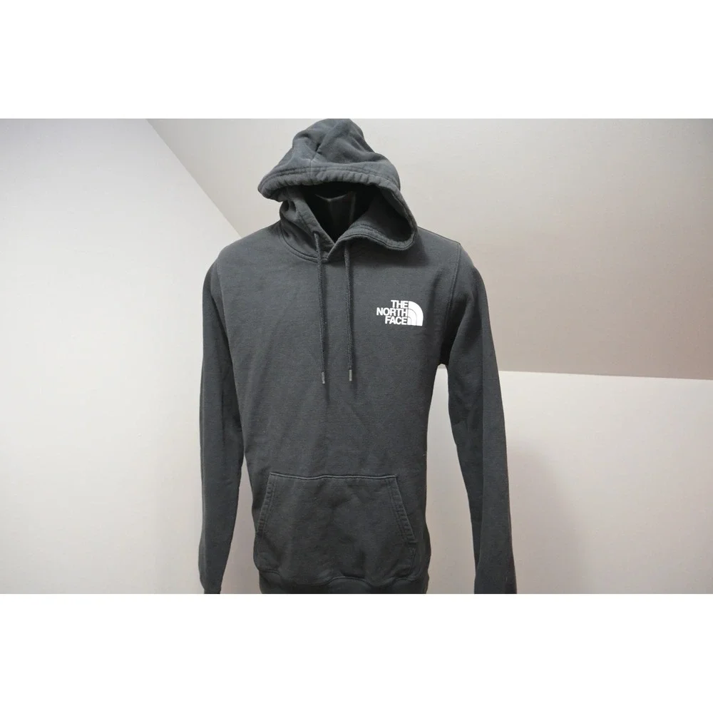 The North Face Hoodie Mens Medium Black Pullover Graphic Logo Fleece Excellent